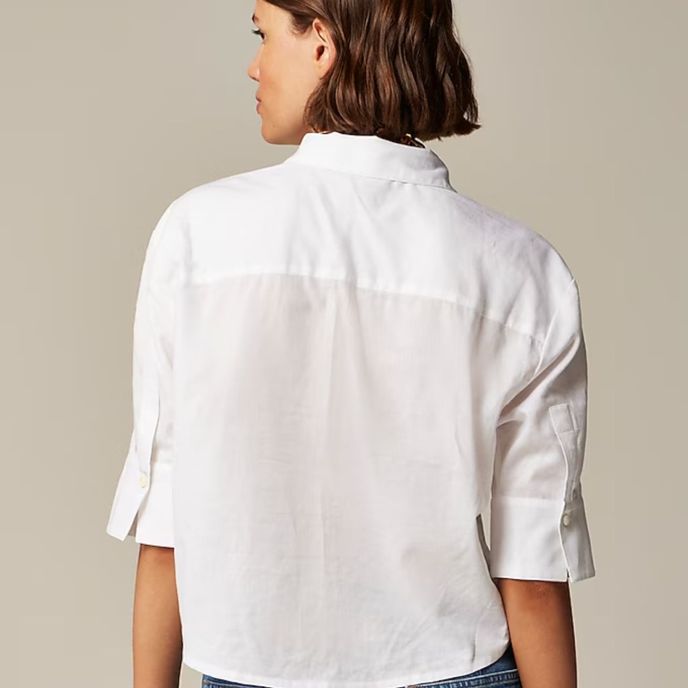 Jcrew White Herringbone Twill Button-Up Shirt